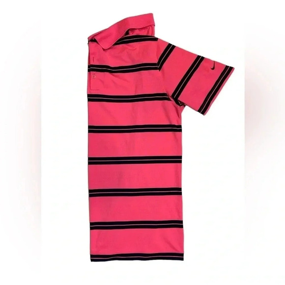 Nike Golf Tour Performance Neon Pink Blue Striped Polo  Shirt Dri-Fit Large - Picture 3 of 8